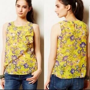 Anthropologie HD In Paris Yellow Floral Sun Garden Blouse Women's Size 0